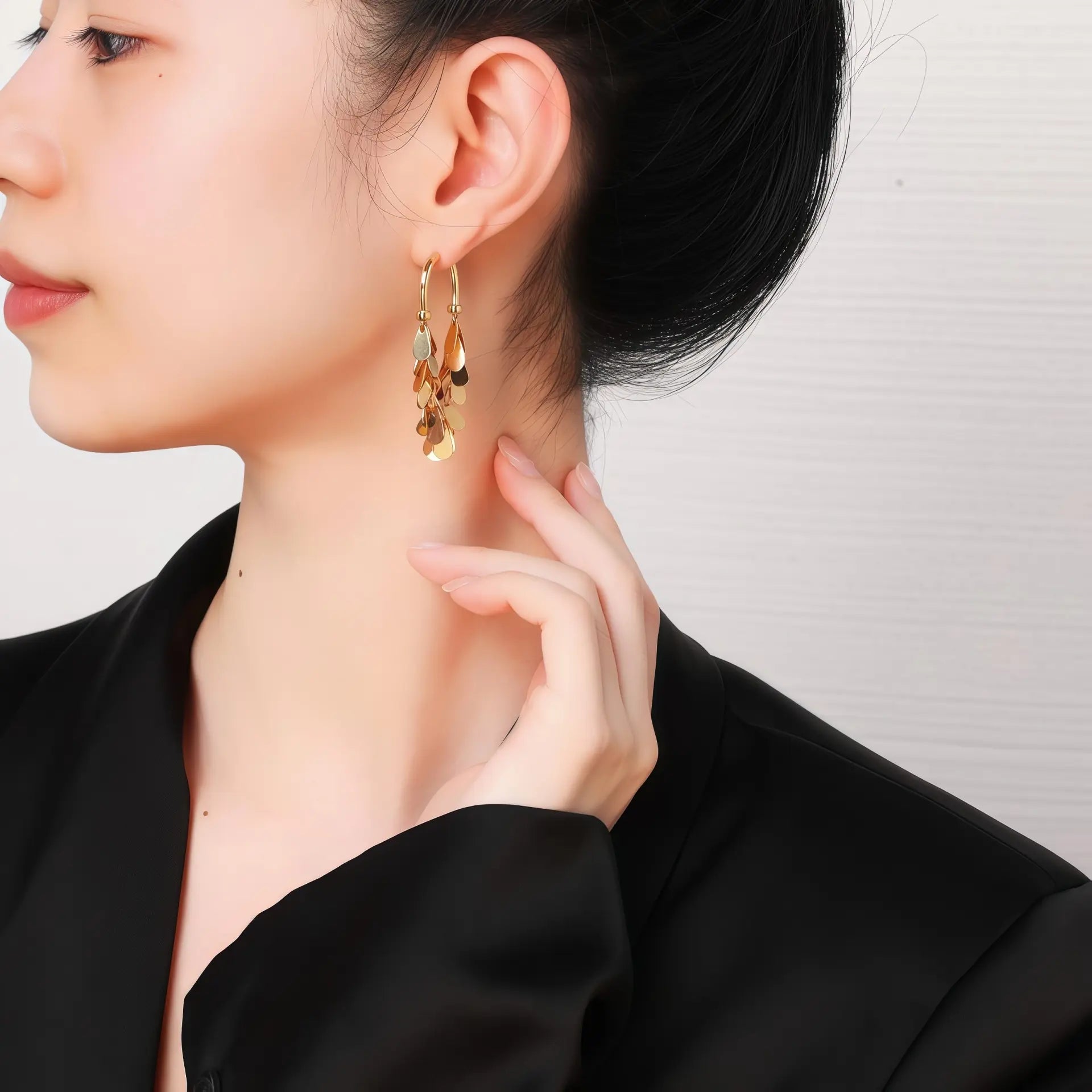 フリンジピアス イエロー 韓国風上品アクセ - bijuni