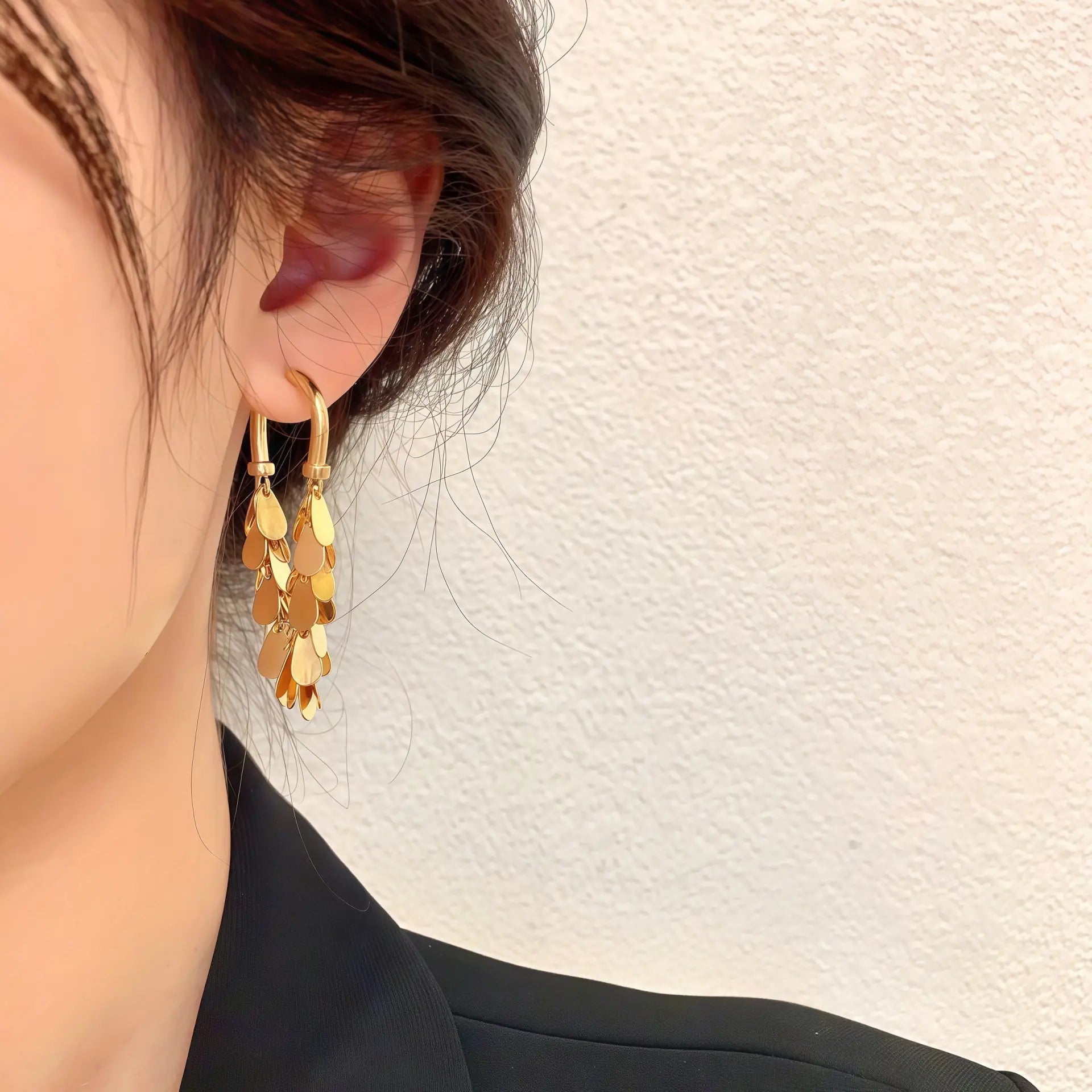 フリンジピアス イエロー 韓国風上品アクセ - bijuni